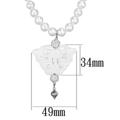 Alamode Antique Silver White Metal Necklace with Synthetic Glass Bead in White