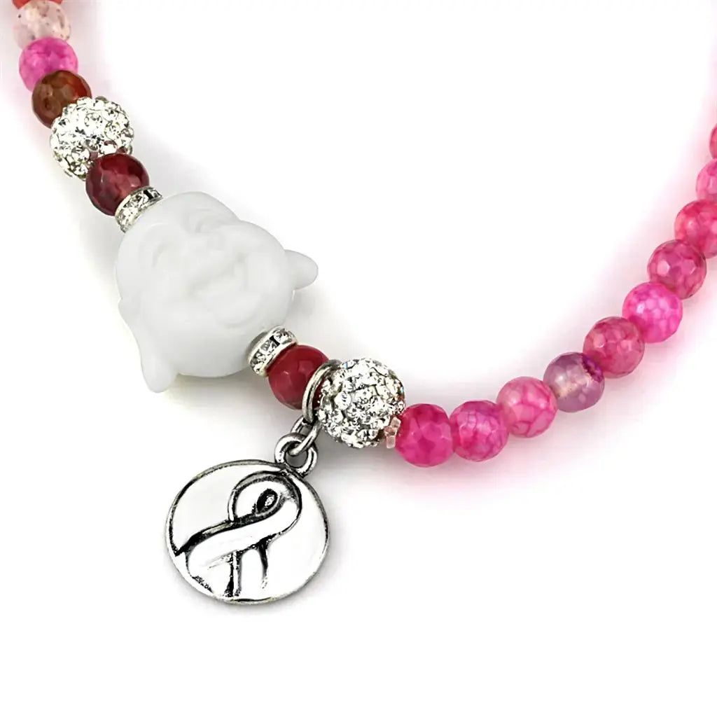 Alamode Antique Silver White Metal Necklace with Synthetic Glass Bead in Multi Color - Alamode - Flyclothing LLC