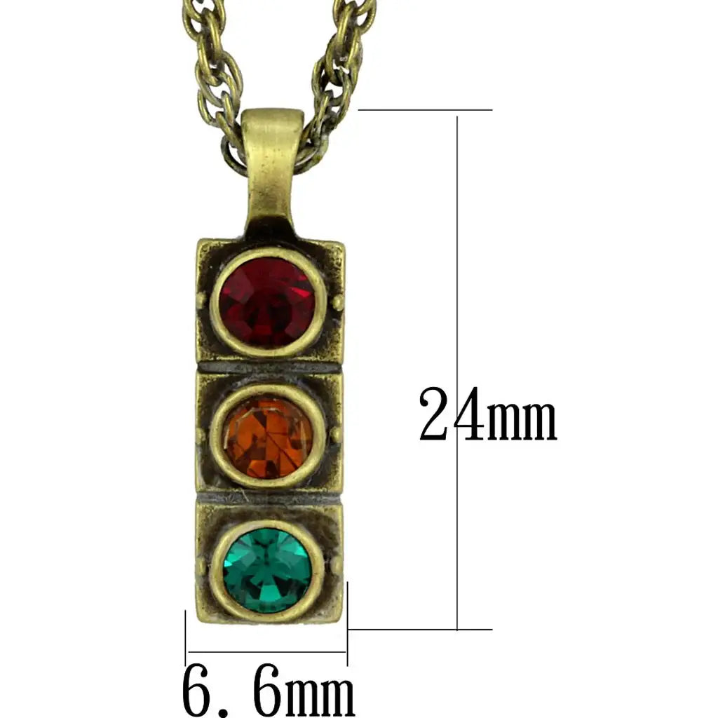 Alamode Antique Copper Brass Chain Pendant with Top Grade Crystal in Multi Color - Alamode - Flyclothing LLC