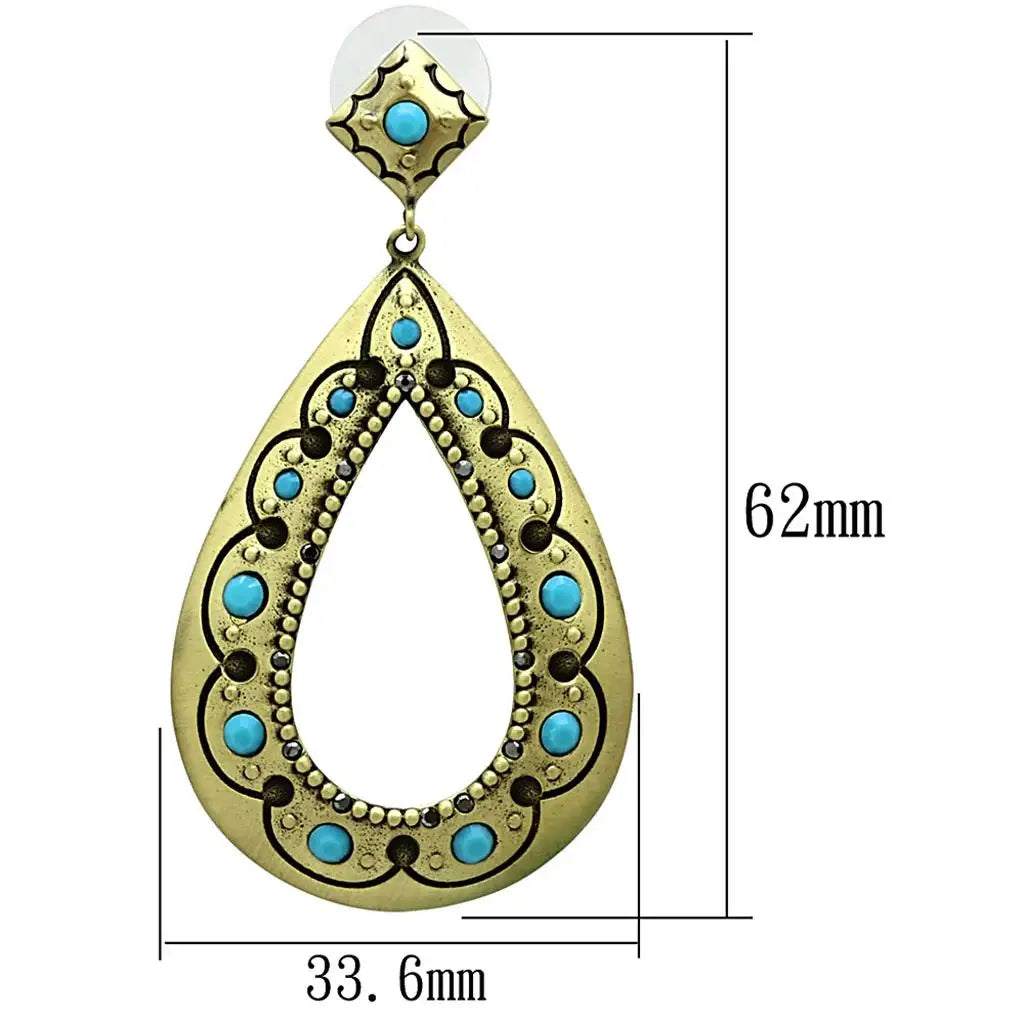 Alamode Antique Copper Brass Earrings with Top Grade Crystal in Turquoise - Alamode - Flyclothing LLC
