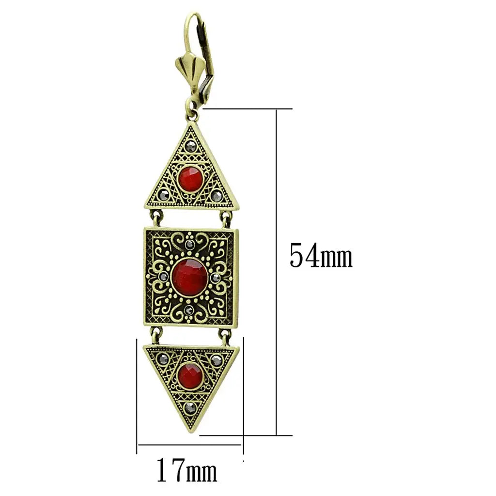 Alamode Antique Copper Brass Earrings with Synthetic Synthetic Glass in Siam - Alamode - Flyclothing LLC