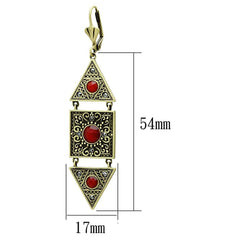Alamode Antique Copper Brass Earrings with Synthetic Synthetic Glass in Siam - Alamode