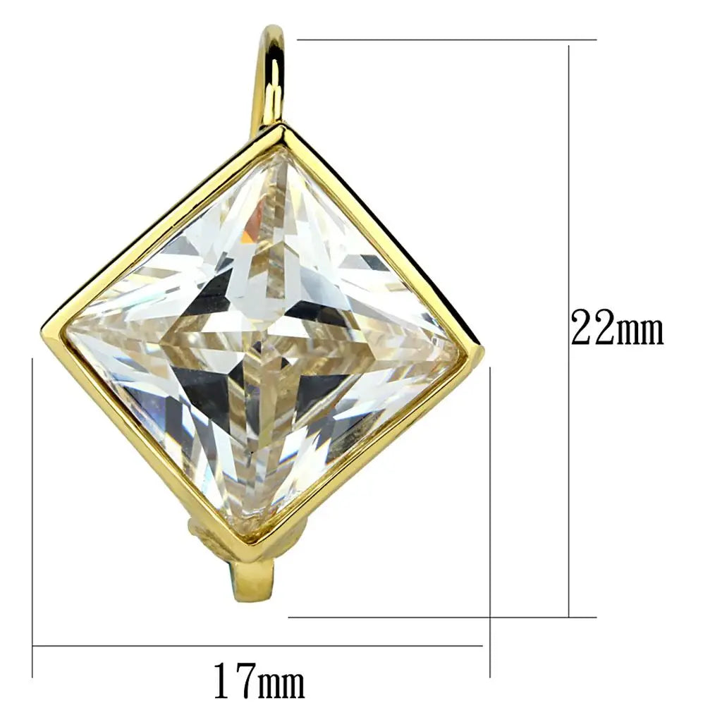 Alamode Gold Brass Earrings with AAA Grade CZ in Clear - Alamode - Flyclothing LLC