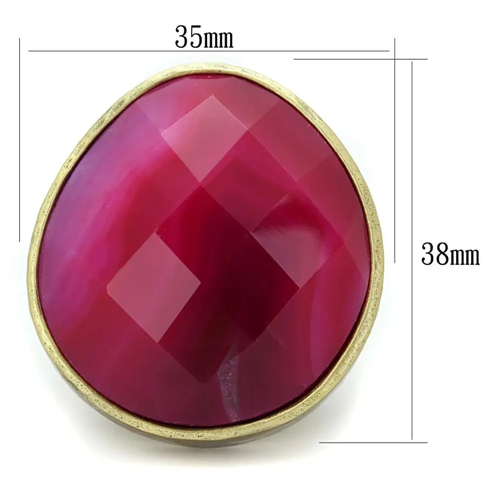Alamode Antique Copper Brass Ring with Synthetic Onyx in Fuchsia - Alamode - Flyclothing LLC