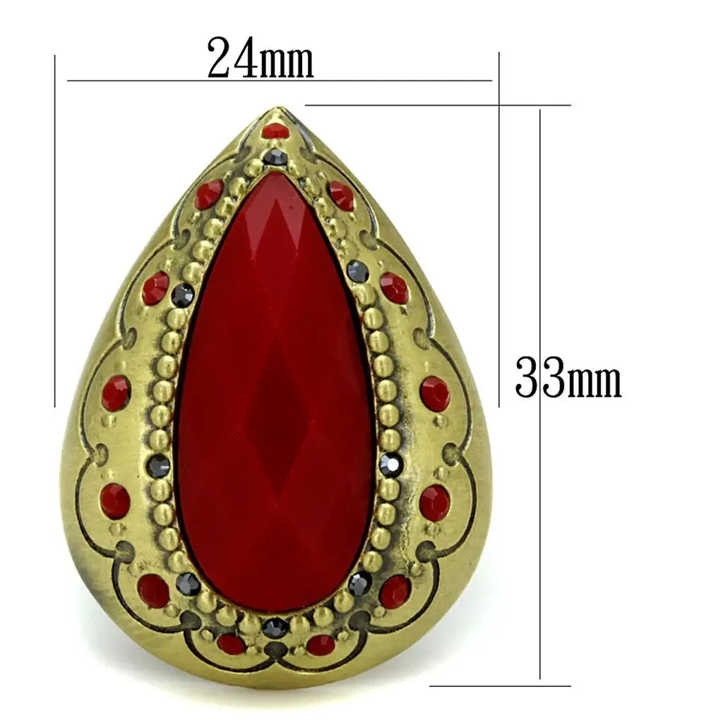 Alamode Antique Copper Brass Ring with Synthetic Synthetic Stone in Siam - Alamode - Flyclothing LLC