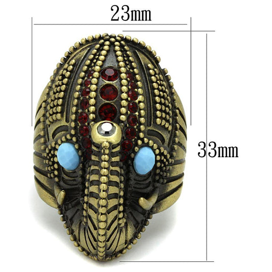 Alamode Antique Copper Brass Ring with Synthetic Synthetic Stone in Sea Blue - Flyclothing LLC
