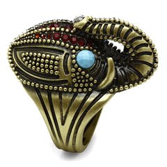 Alamode Antique Copper Brass Ring with Synthetic Synthetic Stone in Sea Blue