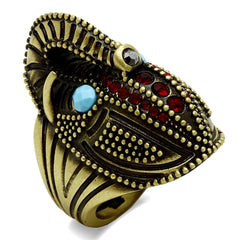 Alamode Antique Copper Brass Ring with Synthetic Synthetic Stone in Sea Blue