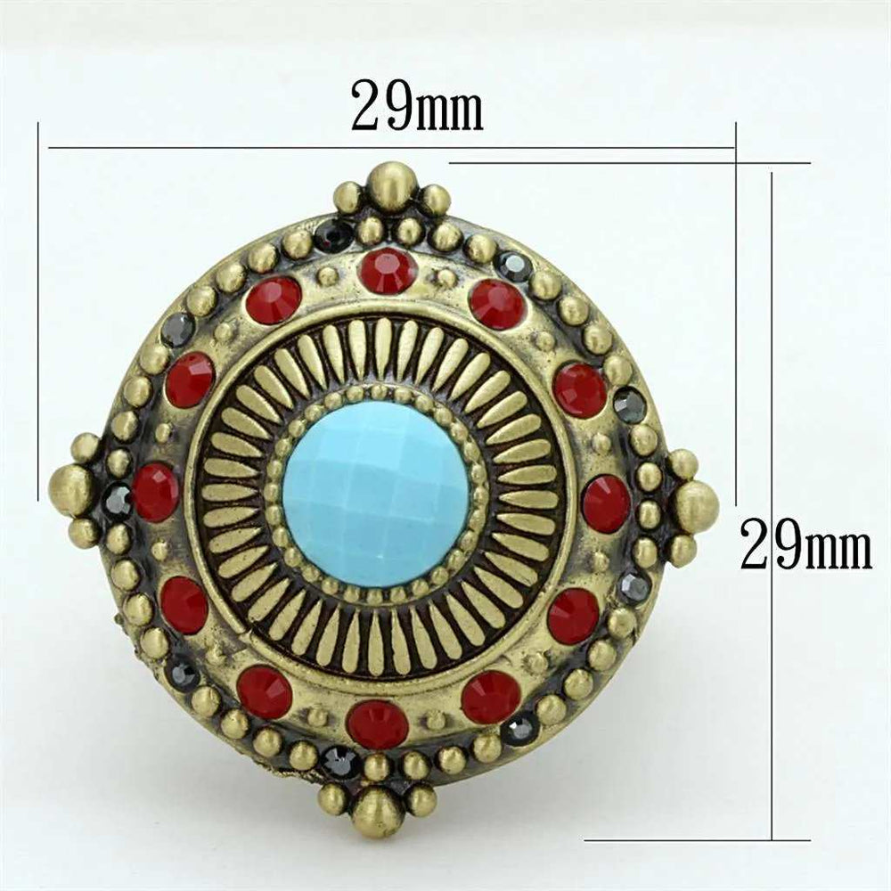 Alamode Antique Copper Brass Ring with Synthetic Turquoise in Turquoise - Alamode - Flyclothing LLC