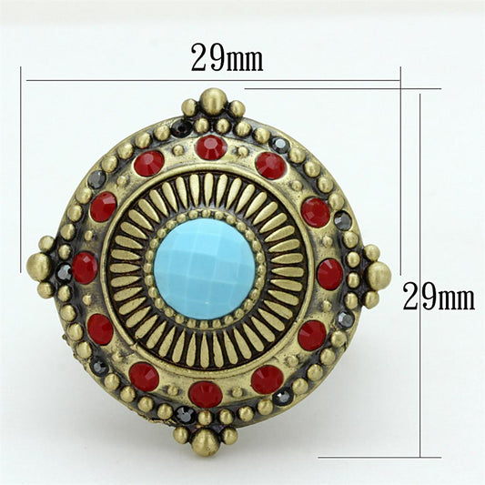 Alamode Antique Copper Brass Ring with Synthetic Turquoise in Turquoise