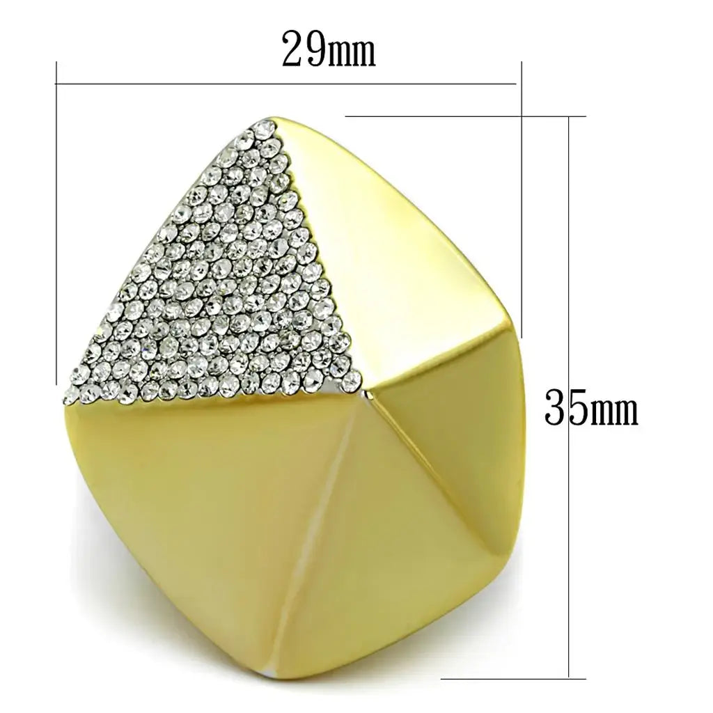 Alamode Gold+Rhodium Brass Ring with Top Grade Crystal in Clear - Alamode - Flyclothing LLC