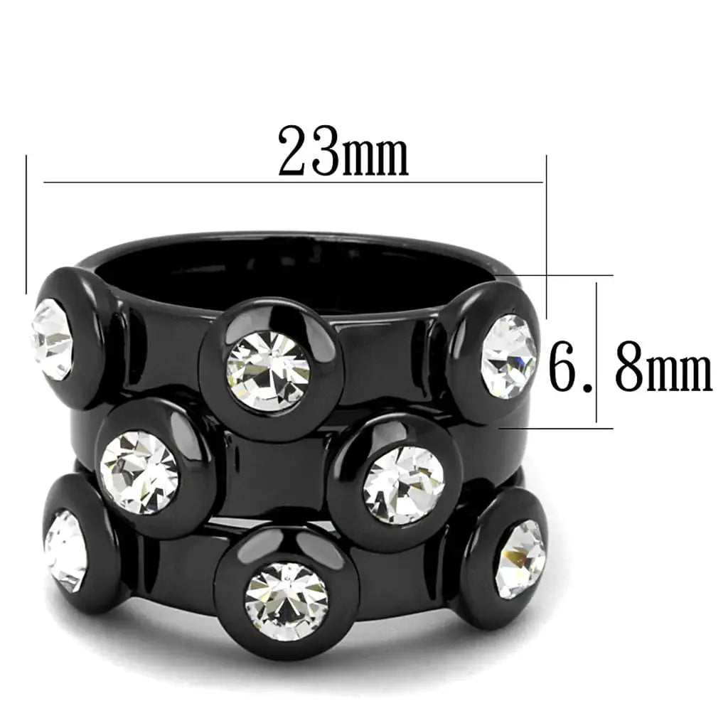 Alamode TIN Cobalt Black Brass Ring with Top Grade Crystal in Clear - Alamode - Flyclothing LLC