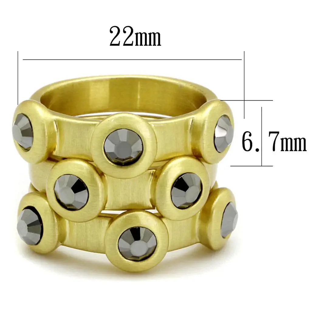 Alamode Gold & Brush Brass Ring with Top Grade Crystal in Hematite - Alamode - Flyclothing LLC