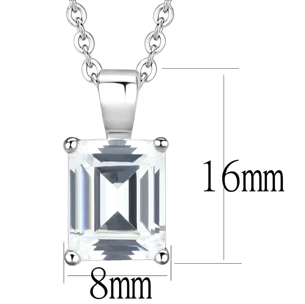 Alamode Rhodium Brass Chain Pendant with AAA Grade CZ in Clear - Alamode - Flyclothing LLC