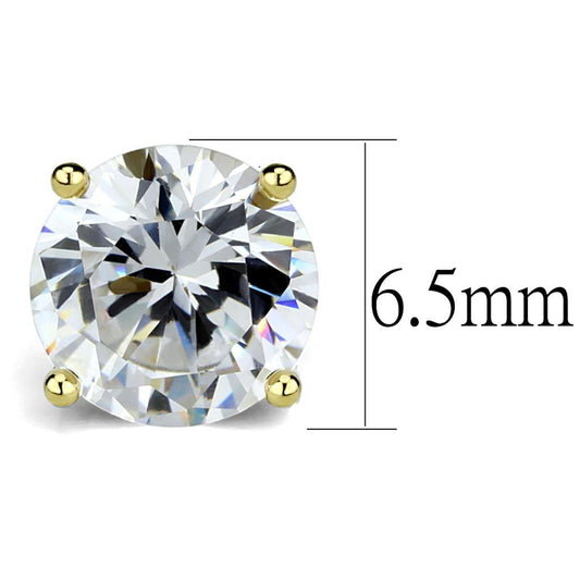 Alamode Gold Brass Earrings with AAA Grade CZ in Clear - Flyclothing LLC