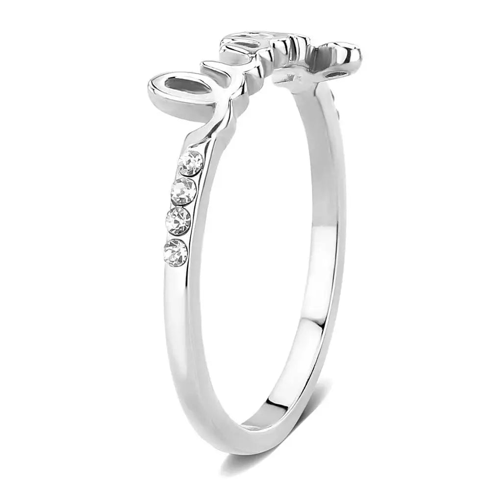 Alamode Rhodium Brass Ring with Top Grade Crystal in Clear - Alamode - Flyclothing LLC