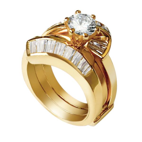 Alamode Sterling Silver 925 ring set with gold plating in AAA grade CZ ships in one day - Flyclothing LLC