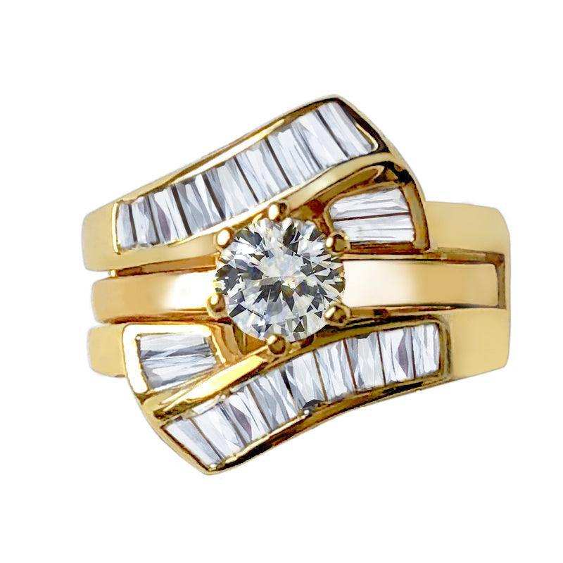 Alamode Sterling Silver 925 ring set with gold plating in AAA grade CZ ships in one day - Alamode - Flyclothing LLC