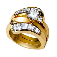 Alamode Sterling Silver 925 ring set with gold plating in AAA grade CZ ships in one day - Flyclothing LLC