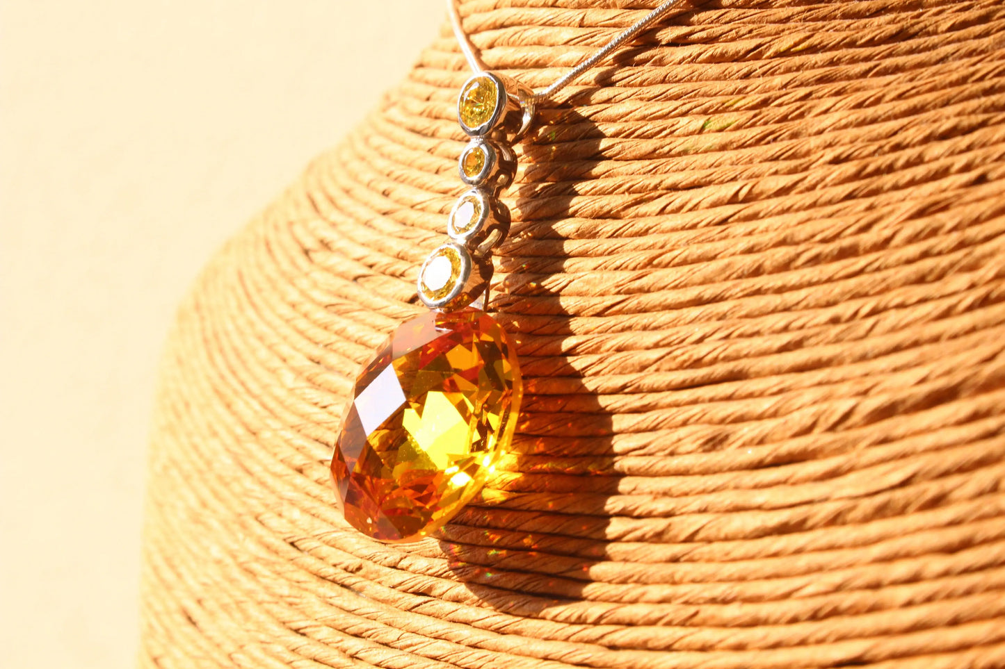Alamode 14 K Gold tone 925 Sterling Silver Chain Pendant with AAA Grade CZ in Yellow - Alamode - Flyclothing LLC