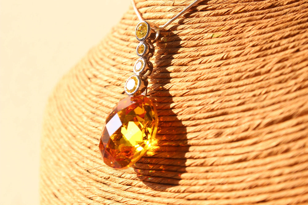 Alamode 14 K Gold tone 925 Sterling Silver Chain Pendant with AAA Grade CZ in Yellow - Alamode