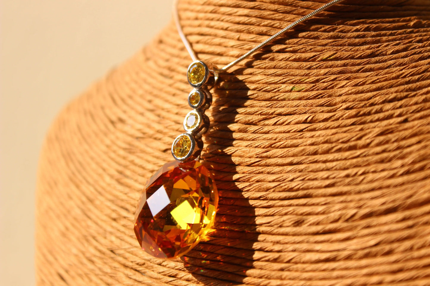 Alamode 14 K Gold tone 925 Sterling Silver Chain Pendant with AAA Grade CZ in Yellow - Alamode - Flyclothing LLC