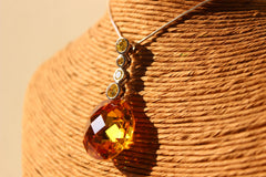 Alamode 14 K Gold tone 925 Sterling Silver Chain Pendant with AAA Grade CZ in Yellow - Flyclothing LLC