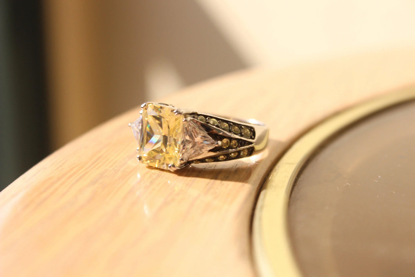 Alamode Rhodium 925 Sterling Silver Ring with AAA Grade CZ in Light Yellow - Alamode - Flyclothing LLC