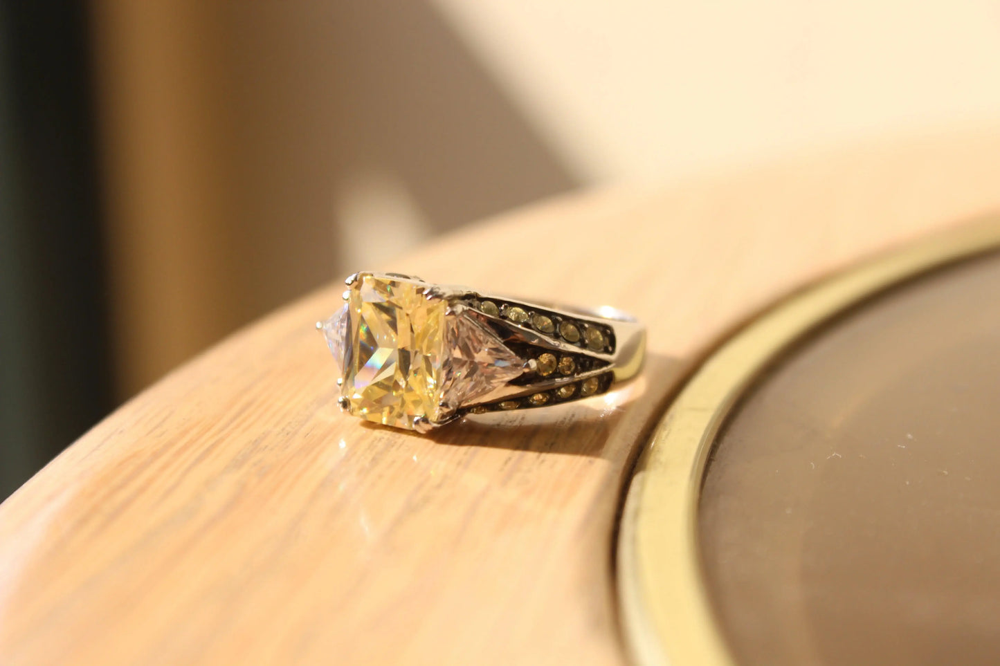 Alamode Rhodium 925 Sterling Silver Ring with AAA Grade CZ in Light Yellow - Alamode - Flyclothing LLC