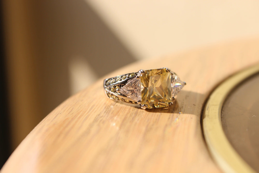 Alamode Rhodium 925 Sterling Silver Ring with AAA Grade CZ in Light Yellow - Alamode