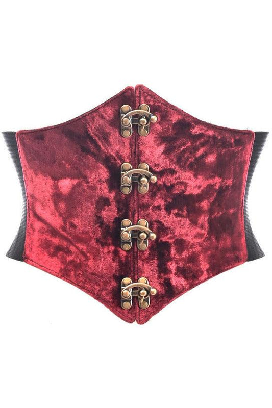 Daisy Corsets Lavish Dark Red Crushed Velvet Corset Belt Cincher w/Clasps - Daisy Corsets