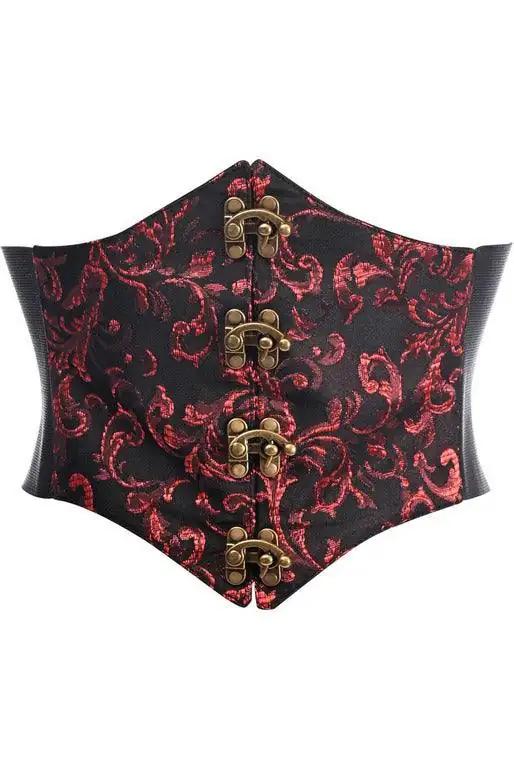 Daisy Corsets Lavish Black/Red Swirl Brocade Corset Belt Cincher w/Clasps - Daisy Corsets