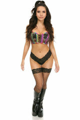 Daisy Corsets Lavish Rainbow PVC Glitter & Fishnet Lace-Up Short Bustier Top - Daisy Corsets