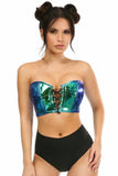 Daisy Corsets Lavish Teal/Blue Holo Lace-Up Short Bustier Top - Daisy Corsets