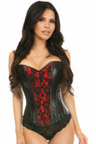 Daisy Corsets Lavish Wet Look Overbust Corset Red w/Lace Overlay - Daisy Corsets