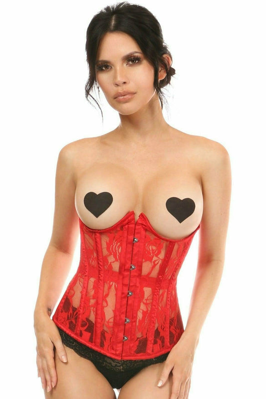 Daisy Corsets Lavish Red Sheer Lace Underwire Open Cup Underbust Corset