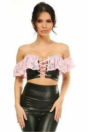 Daisy Corsets Lavish Lt Pink Lace & Faux Leather Bustier Top - Daisy Corsets - Flyclothing LLC