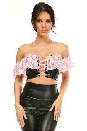 Lavish Lt Pink Lace & Faux Leather Bustier Top - Daisy Corsets - Flyclothing LLC