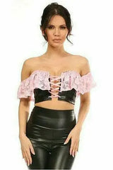 Daisy Corsets Lavish Lt Pink Lace & Faux Leather Bustier Top - Daisy Corsets - Flyclothing LLC
