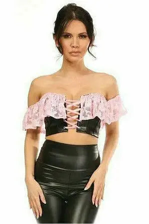 Daisy Corsets Lavish Lt Pink Lace & Faux Leather Bustier Top - Daisy Corsets - Flyclothing LLC