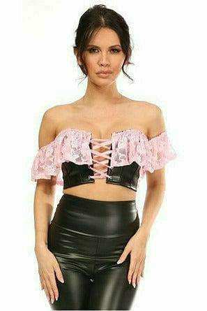 Daisy Corsets Lavish Lt Pink Lace & Faux Leather Bustier Top - Daisy Corsets - Flyclothing LLC