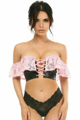 Daisy Corsets Lavish Lt Pink Lace & Faux Leather Bustier Top - Daisy Corsets - Flyclothing LLC