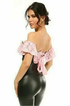 Daisy Corsets Lavish Lt Pink Lace & Faux Leather Bustier Top - Daisy Corsets - Flyclothing LLC