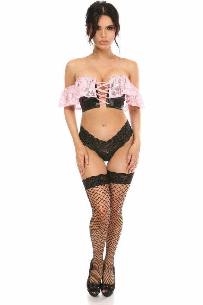 Lavish Lt Pink Lace & Faux Leather Bustier Top - Daisy Corsets - Flyclothing LLC
