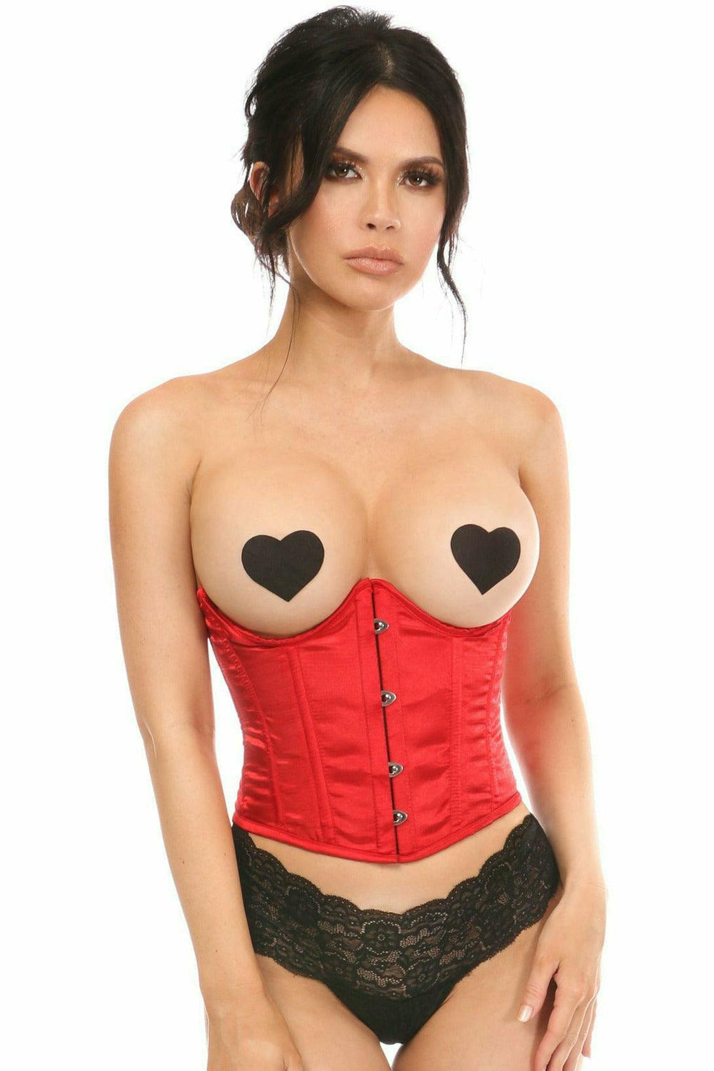 Daisy Corsets Lavish Red Satin Open Bust Underwire Short Underbust Corset - Daisy Corsets