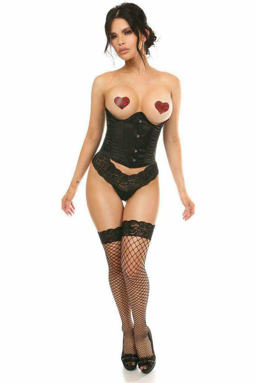 Daisy Corsets Lavish Black Satin Open Bust Underwire Short Underbust Corset - Daisy Corsets - Flyclothing LLC