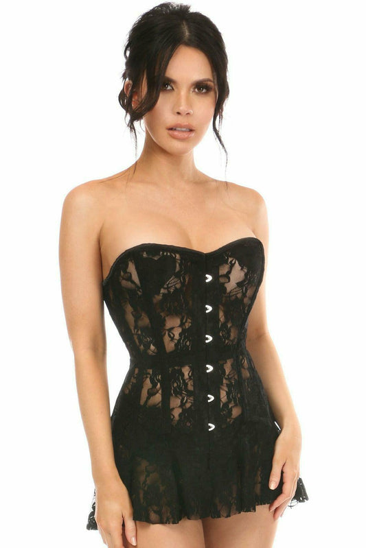 Daisy Corsets Lavish Black Sheer Lace Corset Dress - Daisy Corsets