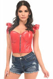 Daisy Corsets Lavish Red Faux Leather Bustier Top w/Ruffle Sleeves - Daisy Corsets