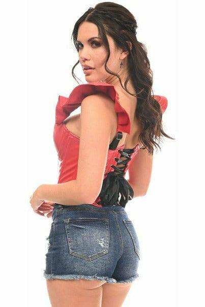 Daisy Corsets Lavish Red Faux Leather Bustier Top w/Ruffle Sleeves - Daisy Corsets - Flyclothing LLC