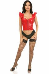 Daisy Corsets Lavish Red Faux Leather Bustier Top w/Ruffle Sleeves - Daisy Corsets - Flyclothing LLC